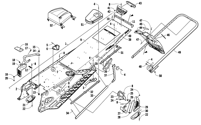 Parts Diagram for Arctic Cat 2013 M 800 SNO PRO LTD 162 SNOWMOBILE TUNNEL, REAR BUMPER, AND SNOWFLAP ASSEMBLY