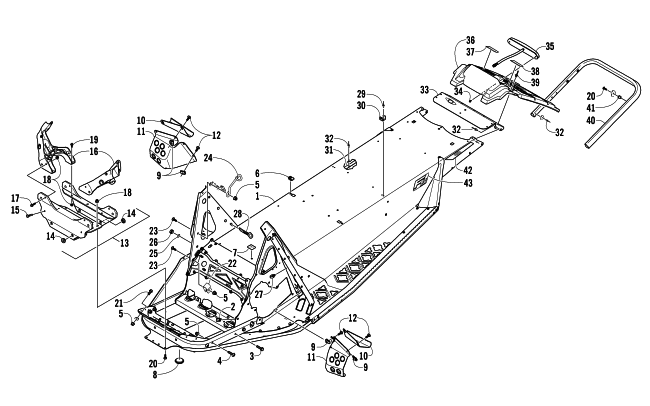 Parts Diagram for Arctic Cat 2013 F5 SNOWMOBILE CHASSIS, REAR BUMPER, AND SNOWFLAP ASSEMBLY