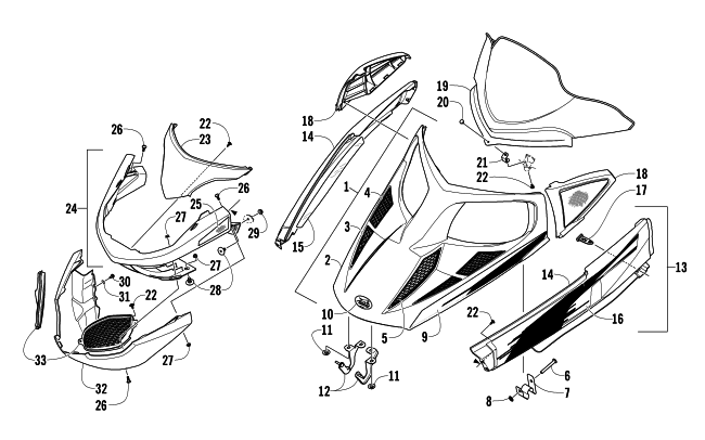 Parts Diagram for Arctic Cat 2013 F5 SNOWMOBILE HOOD, WINDSHIELD, AND FRONT BUMPER ASSEMBLY
