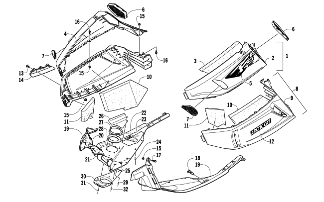 Parts Diagram for Arctic Cat 2013 F5 SNOWMOBILE SKID PLATE AND SIDE PANEL ASSEMBLY