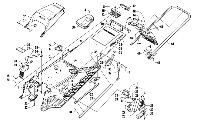 Parts Diagram for Arctic Cat 2013 XF 800 LXR SNOWMOBILE TUNNEL, REAR BUMPER, AND SNOWFLAP ASSEMBLY