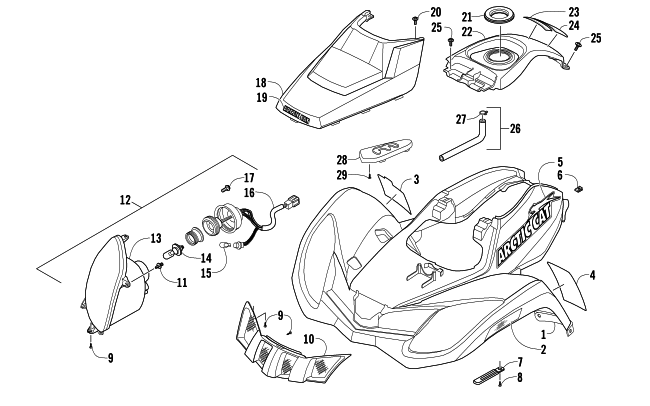 Parts Diagram for Arctic Cat 2013 300 2X4 UTILITY ATV FRONT BODY AND HEADLIGHT ASSEMBLY