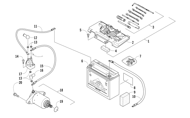Parts Diagram for Arctic Cat 2016 500 ATV BATTERY AND STARTER ASSEMBLY
