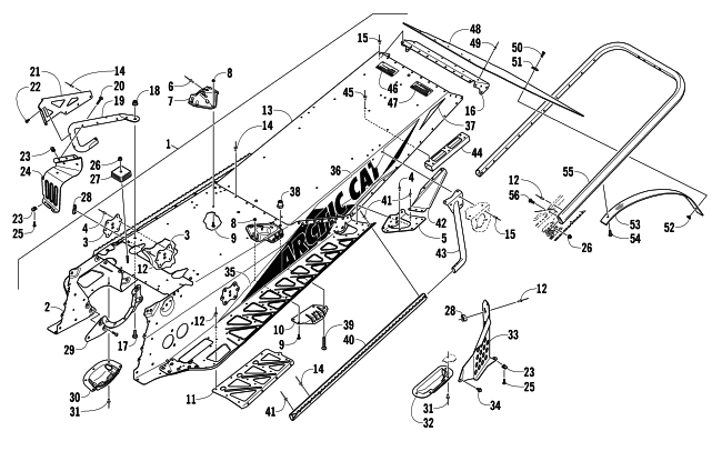 Parts Diagram for Arctic Cat 2013 SNO PRO 600 SNOWMOBILE TUNNEL, REAR BUMPER, AND SNOWFLAP ASSEMBLY