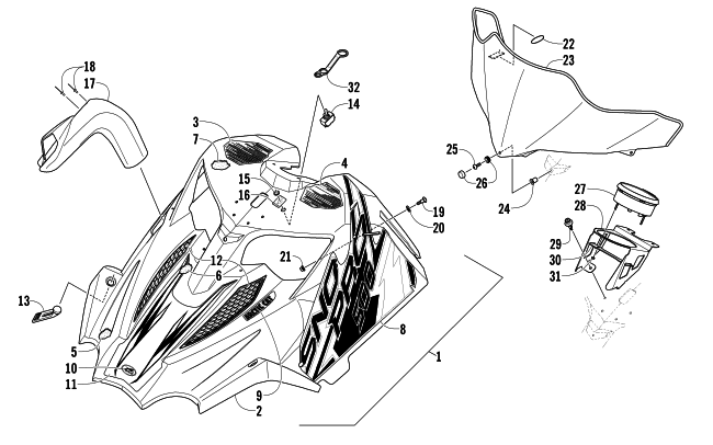 Parts Diagram for Arctic Cat 2013 SNO PRO 500 SNOWMOBILE HOOD AND WINDSHIELD ASSEMBLY