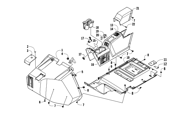 Parts Diagram for Arctic Cat 2014 WILDCAT 4 LTD ATV FRONT CONSOLE AND FLOOR PANEL ASSEMBLY