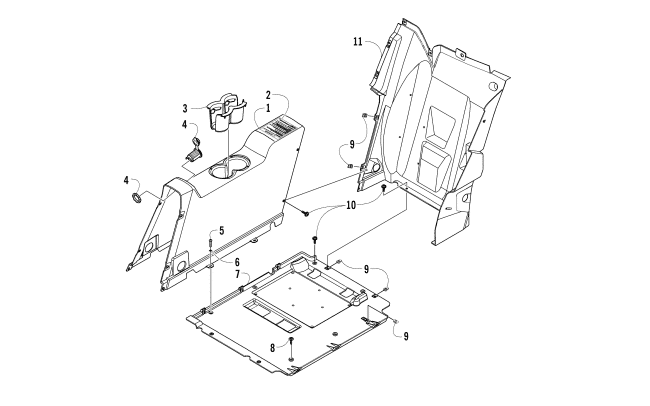 Parts Diagram for Arctic Cat 2014 WILDCAT 4X ATV REAR CONSOLE AND FLOOR PANEL ASSEMBLY