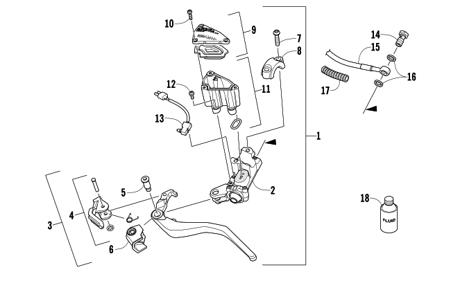 Parts Diagram for Arctic Cat 2013 SNO PRO 600 CROSS COUNTRY SNOWMOBILE HYDRAULIC BRAKE CONTROL ASSEMBLY