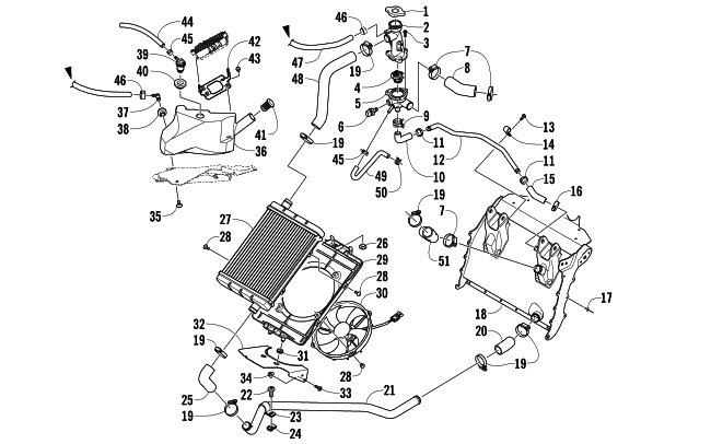 Parts Diagram for Arctic Cat 2014 ZR 7000 LXR SNOWMOBILE COOLING ASSEMBLY