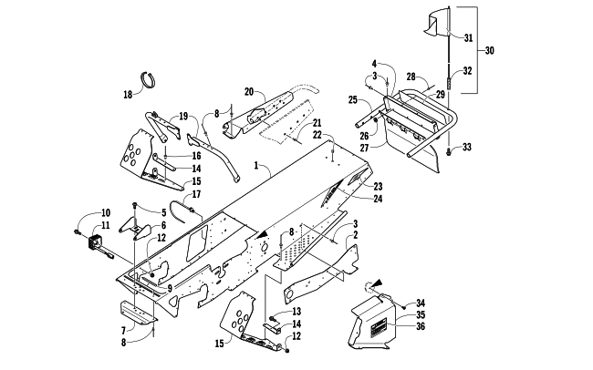 Parts Diagram for Arctic Cat 2014 ZR 120 SNOWMOBILE CHASSIS, FOOTREST, AND REAR BUMPER ASSEMBLY