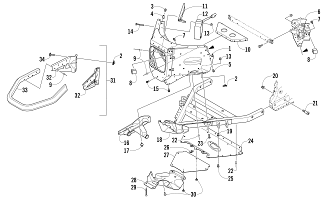 Parts Diagram for Arctic Cat 2014 ZR 6000 EL TIGRE SNOWMOBILE FRONT BUMPER AND FRAME ASSEMBLY