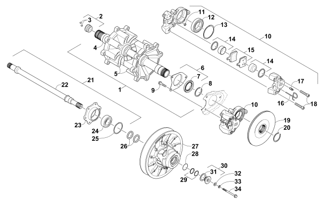 Parts Diagram for Arctic Cat 2014 XF 8000 141 HIGH COUNTRY SNO PRO SNOWMOBILE DRIVE TRAIN SHAFTS AND BRAKE ASSEMBLIES