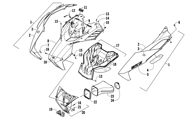 Parts Diagram for Arctic Cat 2014 M 8000 HCR 153 SNOWMOBILE HOOD AND AIR INTAKE ASSEMBLY