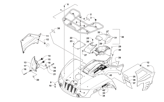 Parts Diagram for Arctic Cat 2014 550 XT ATV FRONT RACK, BODY PANEL, AND HEADLIGHT ASSEMBLIES