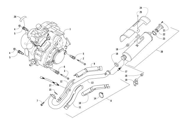 Parts Diagram for Arctic Cat 2014 700 LTD ATV ENGINE AND EXHAUST