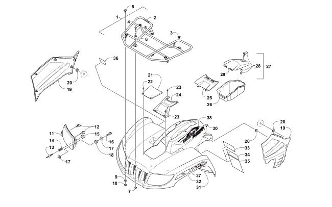 Parts Diagram for Arctic Cat 2014 700 LTD ATV FRONT RACK, BODY PANEL, AND HEADLIGHT ASSEMBLIES