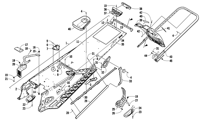 Parts Diagram for Arctic Cat 2014 M 8000 SNO PRO 153 SNOWMOBILE TUNNEL, REAR BUMPER, AND SNOWFLAP ASSEMBLY