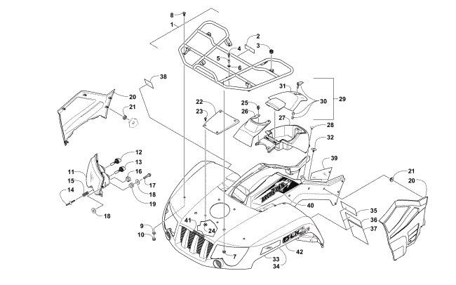 Parts Diagram for Arctic Cat 2014 500 ATV FRONT RACK, BODY PANEL, AND HEADLIGHT ASSEMBLIES