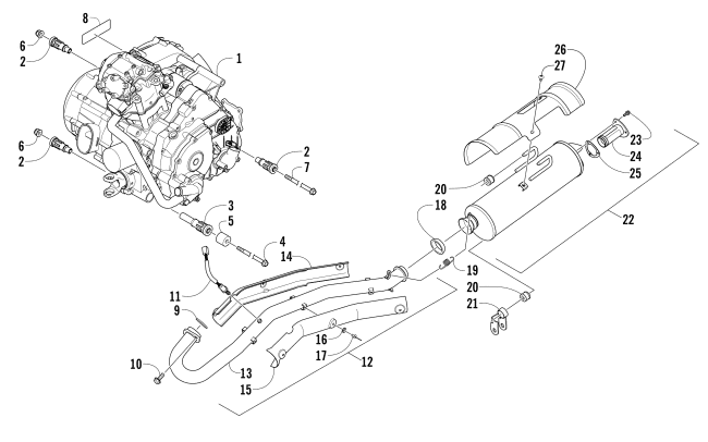 Parts Diagram for Arctic Cat 2014 500 ATV ENGINE AND EXHAUST