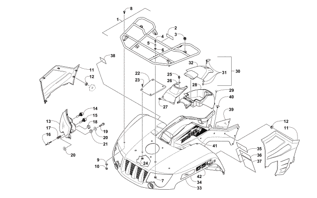 Parts Diagram for Arctic Cat 2014 550 LTD ATV FRONT RACK, BODY PANEL, AND HEADLIGHT ASSEMBLIES