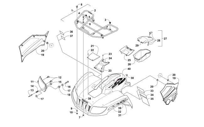 Parts Diagram for Arctic Cat 2014 1000 XT ATV FRONT RACK, BODY PANEL, AND HEADLIGHT ASSEMBLIES