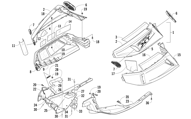 Parts Diagram for Arctic Cat 2014 BEARCAT Z1 XT LTD SNOWMOBILE SKID PLATE AND SIDE PANEL ASSEMBLY