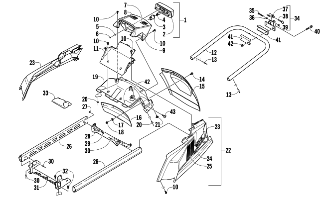 Parts Diagram for Arctic Cat 2014 BEARCAT 570 SNOWMOBILE REAR BUMPER, HITCH, RACK RAIL, SNOWFLAP, AND TAILLIGHT ASSEMBLY