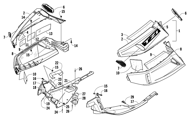Parts Diagram for Arctic Cat 2014 TZ1 SNOWMOBILE SKID PLATE AND SIDE PANEL ASSEMBLY