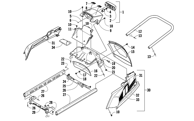 Parts Diagram for Arctic Cat 2014 TZ1 SNOWMOBILE REAR BUMPER, RACK RAIL, SNOWFLAP, AND TAILLIGHT ASSEMBLY