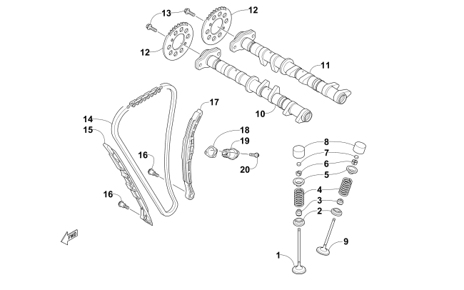 Parts Diagram for Arctic Cat 2016 ZR 7000 EL TIGRE LTD 129 SNOWMOBILE CAMSHAFT, CHAIN, AND VALVE ASSEMBLY