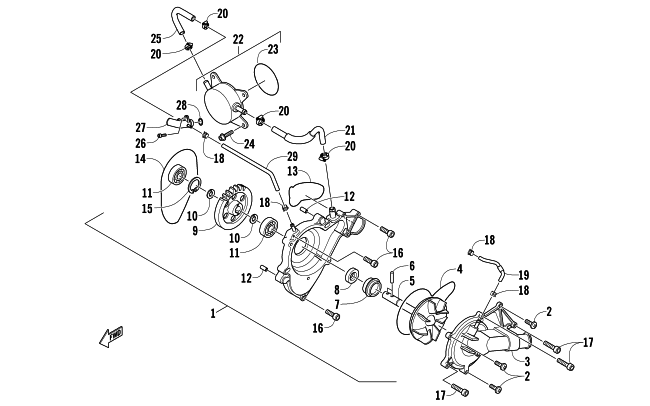 Parts Diagram for Arctic Cat 2018 XF 7000 CROSSTOUR SNOWMOBILE WATER PUMP ASSEMBLY