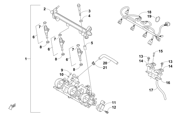 Parts Diagram for Arctic Cat 2018 ZR 7000 129 SNOWMOBILE THROTTLE BODY ASSEMBLY
