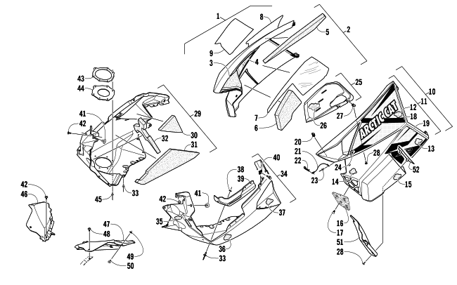 Parts Diagram for Arctic Cat 2014 ZR 7000 LXR SNOWMOBILE SKID PLATE AND SIDE PANEL ASSEMBLY