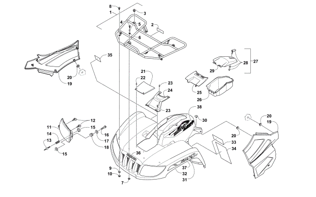 Parts Diagram for Arctic Cat 2014 TRV 500 ATV FRONT RACK, BODY PANEL, AND HEADLIGHT ASSEMBLIES