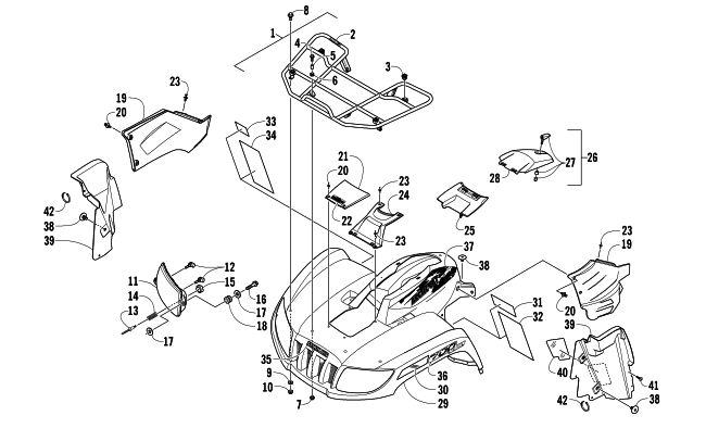 Parts Diagram for Arctic Cat 2014 700 DIESEL ATV FRONT RACK, BODY PANEL, AND HEADLIGHT ASSEMBLIES
