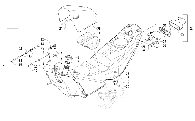 Parts Diagram for Arctic Cat 2015 ZR 6000 R SX SNOWMOBILE GAS TANK AND TAILLIGHT ASSEMBLY