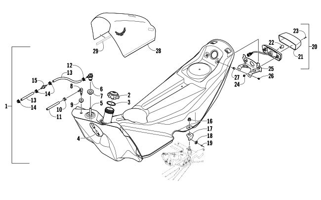 Parts Diagram for Arctic Cat 2014 ZR 6000 SNO PRO R CROSS COUNTRY SNOWMOBILE GAS TANK AND TAILLIGHT ASSEMBLY