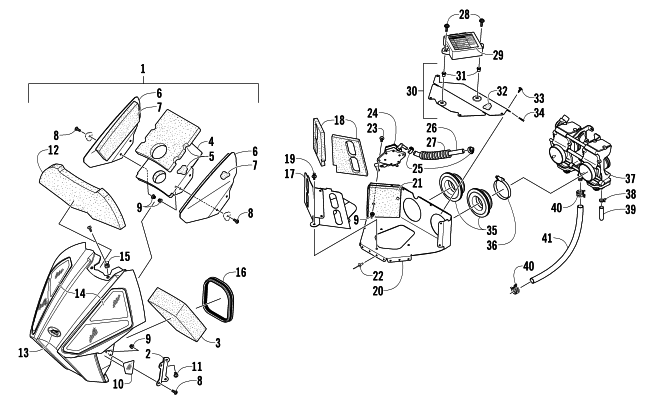 Parts Diagram for Arctic Cat 2014 ZR 6000 SNO PRO R SNOWMOBILE AIR SILENCER, CARBURETOR, AND FUEL PUMP ASSEMBLY