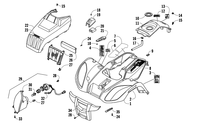 Parts Diagram for Arctic Cat 2014 150 UTILITY ATV FRONT BODY PANEL AND HEADLIGHT ASSEMBLIES