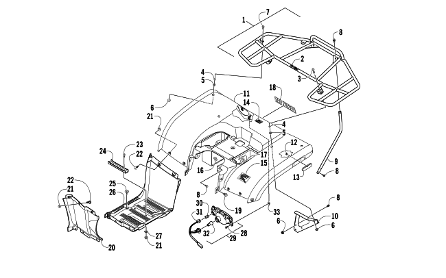 Parts Diagram for Arctic Cat 2014 450 ATV REAR BODY, RACK, AND TAILLIGHT ASSEMBLY