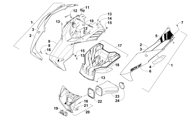 Parts Diagram for Arctic Cat 2015 M 8000 SNO PRO LTD 162 SNOWMOBILE HOOD AND AIR INTAKE ASSEMBLY