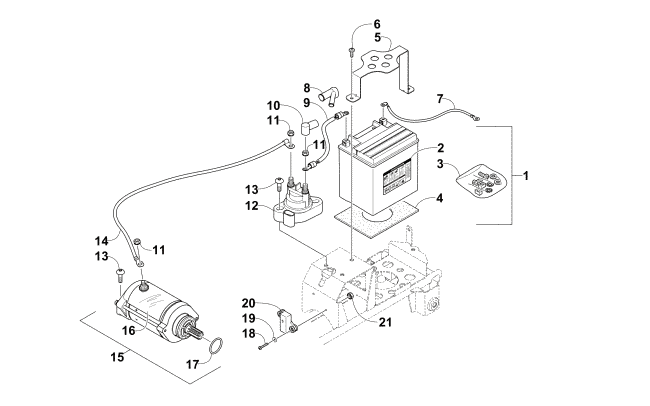 Parts Diagram for Arctic Cat 2014 WILDCAT 4 LTD ATV BATTERY AND STARTER MOTOR ASSEMBLY