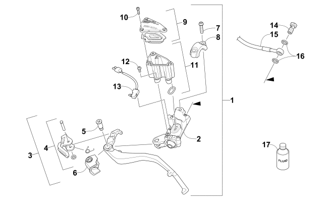 Parts Diagram for Arctic Cat 2017 ZR 6000 LTD ES 129 EARLY BUILD SNOWMOBILE HYDRAULIC BRAKE CONTROL ASSEMBLY
