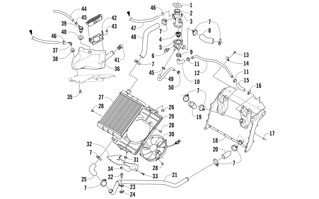 Parts Diagram for Arctic Cat 2018 XF 7000 CROSSTOUR SNOWMOBILE COOLING ASSEMBLY