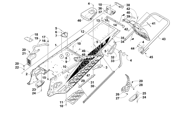 Parts Diagram for Arctic Cat 2015 ZR 8000 SNO PRO RR SNOWMOBILE TUNNEL, REAR BUMPER, AND SNOWFLAP ASSEMBLY