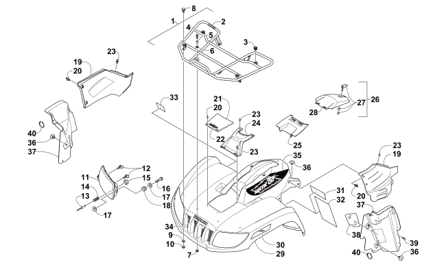 Parts Diagram for Arctic Cat 2015 700 DIESEL ATV FRONT RACK, BODY PANEL, AND HEADLIGHT ASSEMBLIES