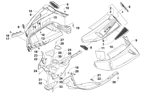 Parts Diagram for Arctic Cat 2015 BEARCAT 2000 XTE SNOWMOBILE SKID PLATE AND SIDE PANEL ASSEMBLY