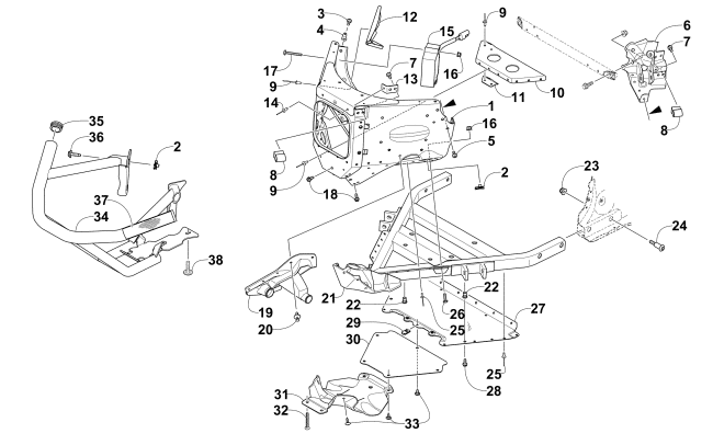 Parts Diagram for Arctic Cat 2015 XF 8000 CROSS-COUNTRY LTD 141 SNOWMOBILE FRONT BUMPER AND FRAME ASSEMBLY