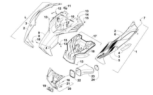 Parts Diagram for Arctic Cat 2015 M 8000 SNO PRO 162 SNOWMOBILE HOOD AND AIR INTAKE ASSEMBLY