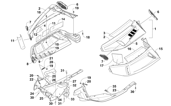 Parts Diagram for Arctic Cat 2015 BEARCAT 5000 XT GS SNOWMOBILE SKID PLATE AND SIDE PANEL ASSEMBLY